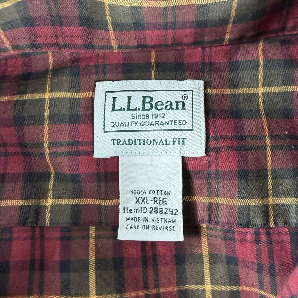 L.L. Bean Button Down Plaid Shirt Maroon Green Men’s Size XXL - Picture 3 of 8